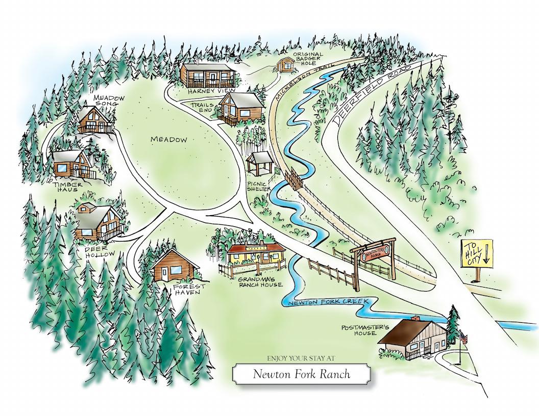 Newton Fork Ranch cabin map